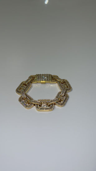 gold diamond cubic zirconia mariner link baguettes bracelet