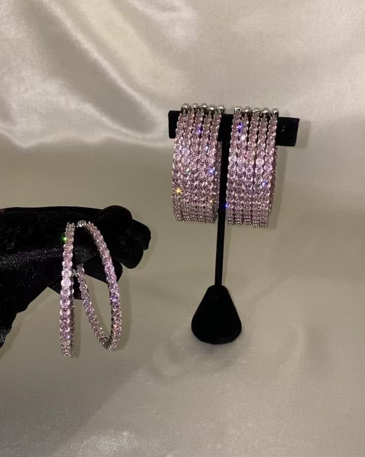 video of 925 sterling silver pink bling cubic zirconia cz hoop earrings