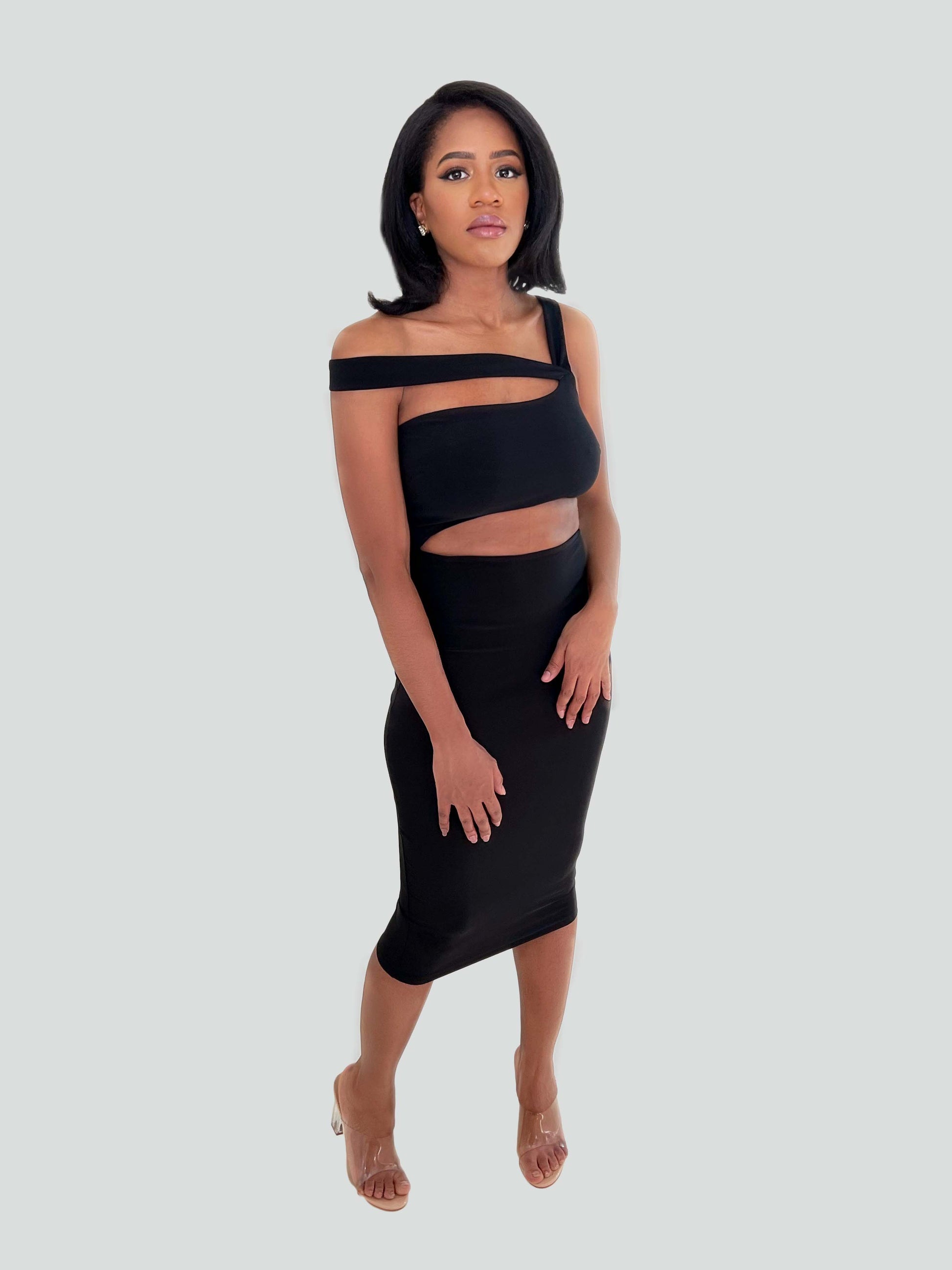 black cutout midi dress