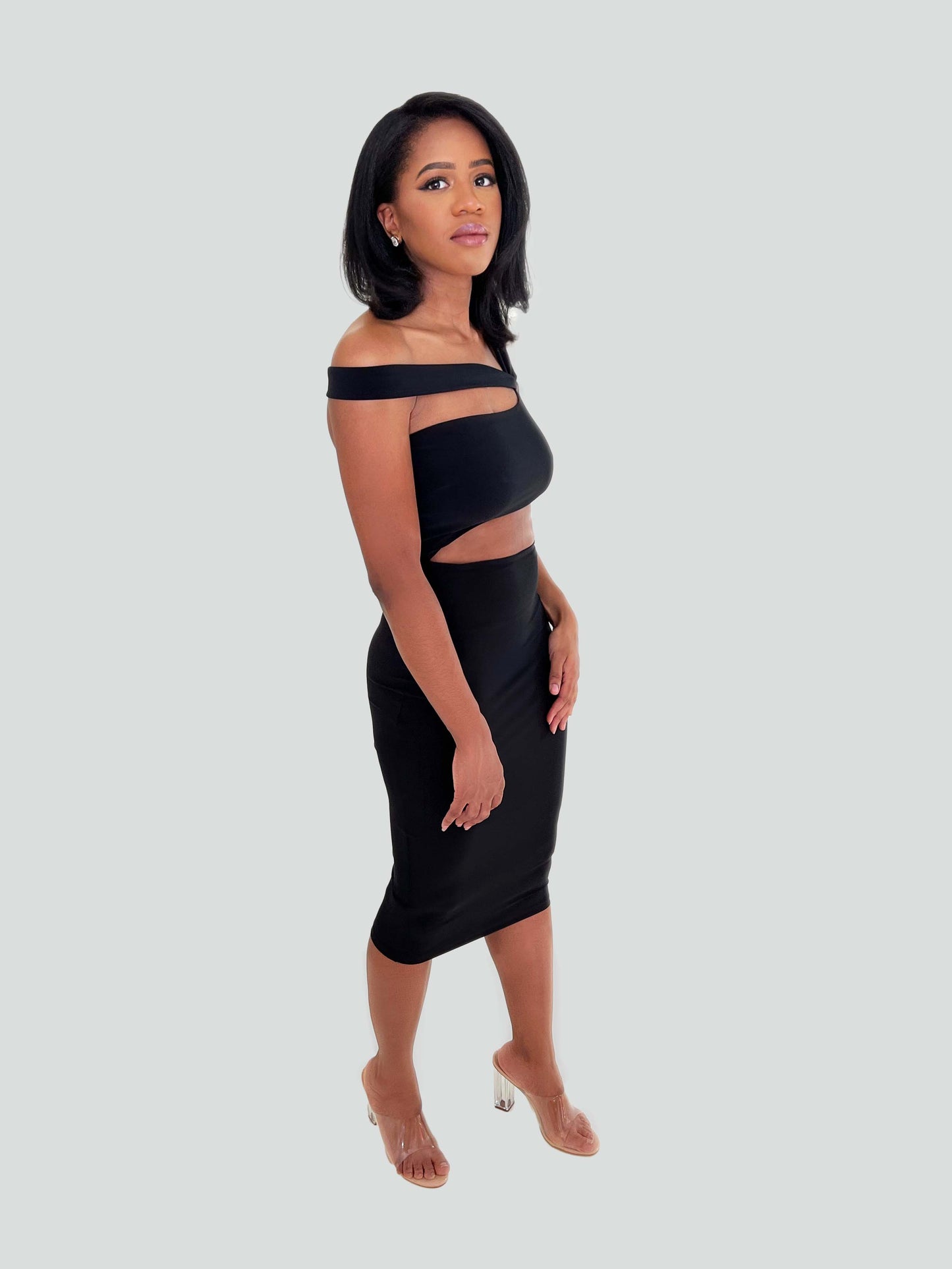 black cutout midi dress