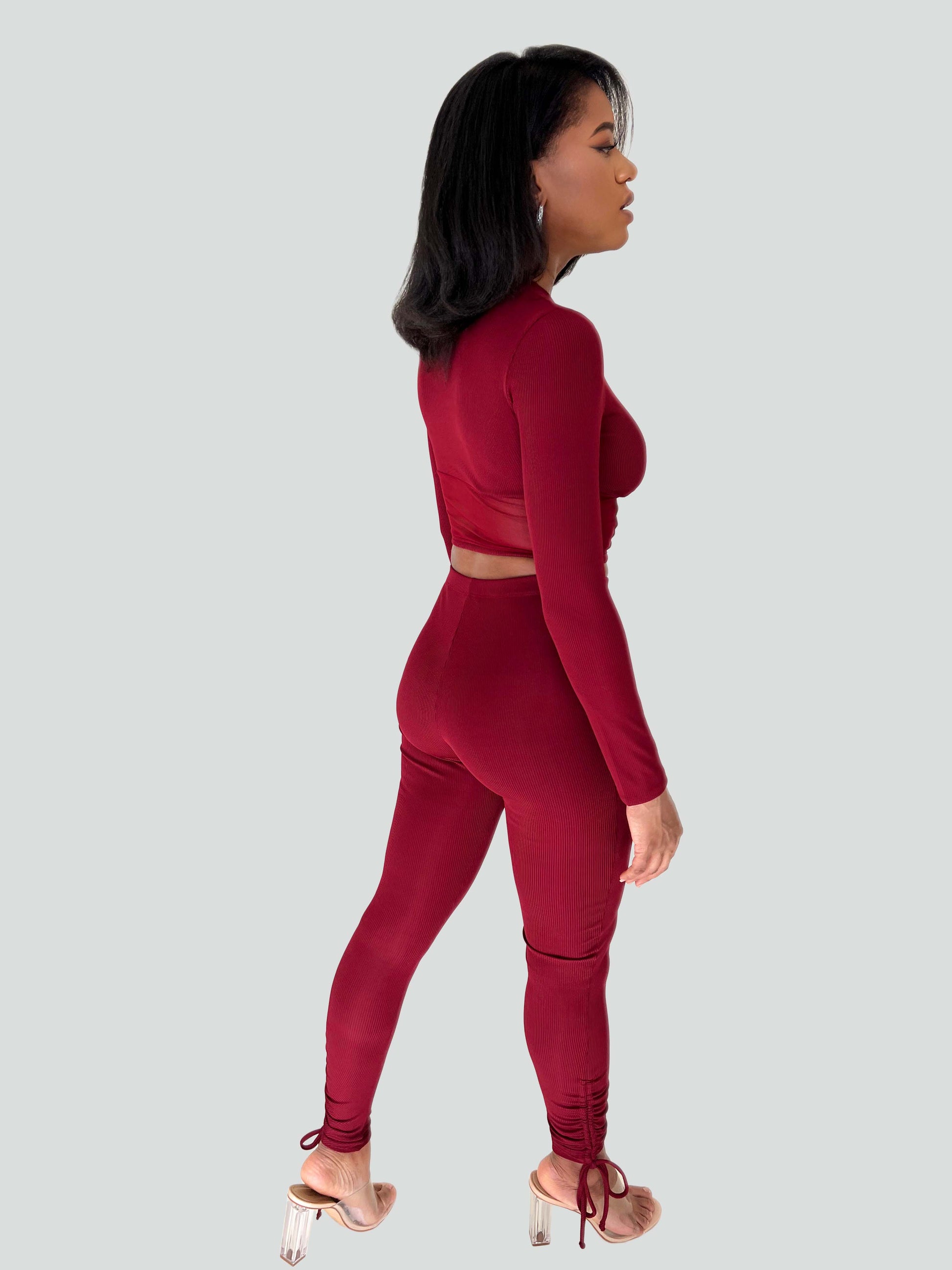 burgundy ribbed matching set