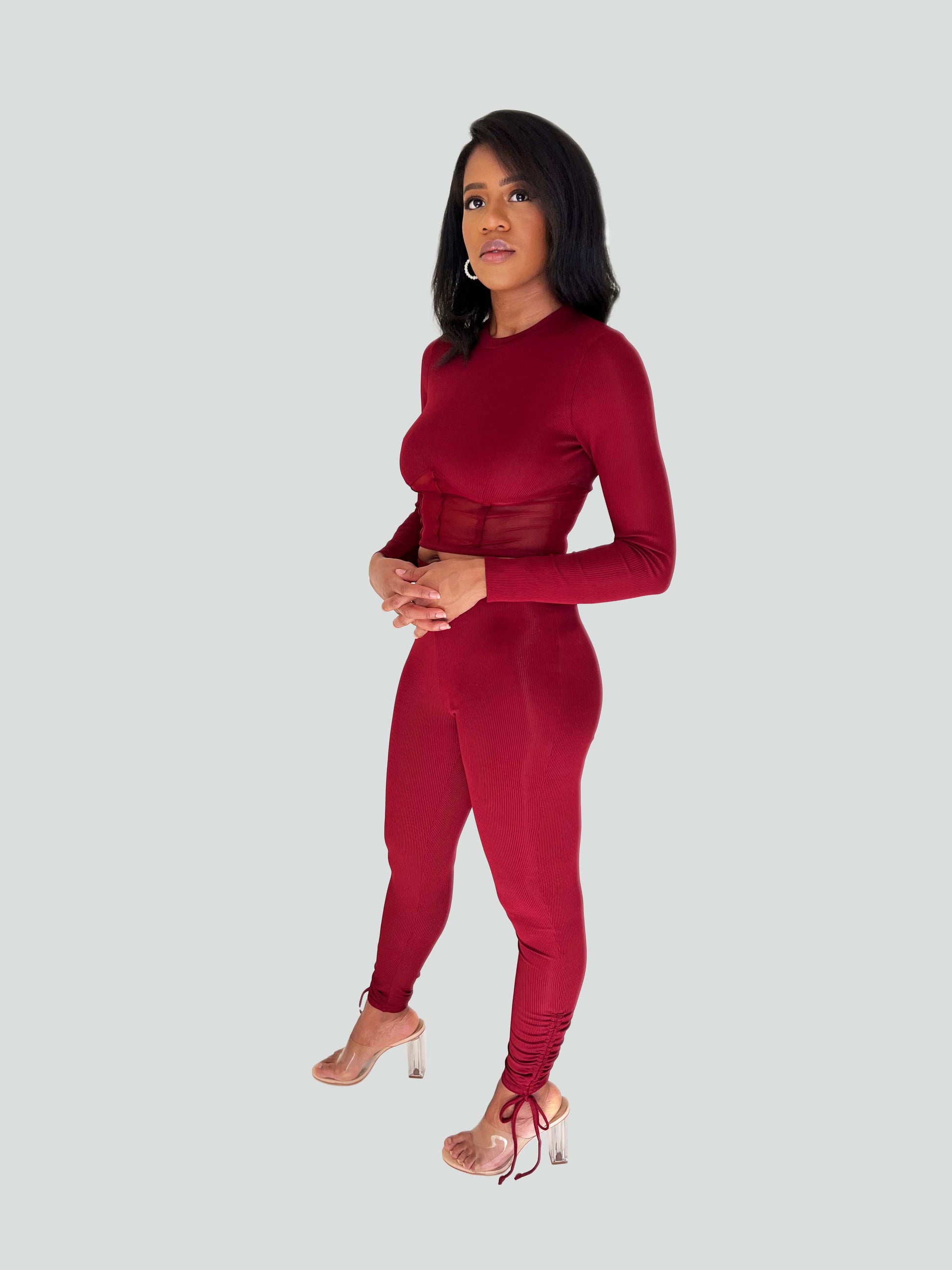 burgundy ribbed matching set