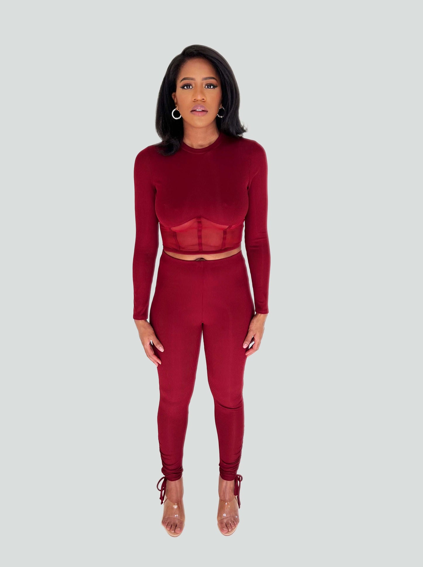 burgundy ribbed matching set