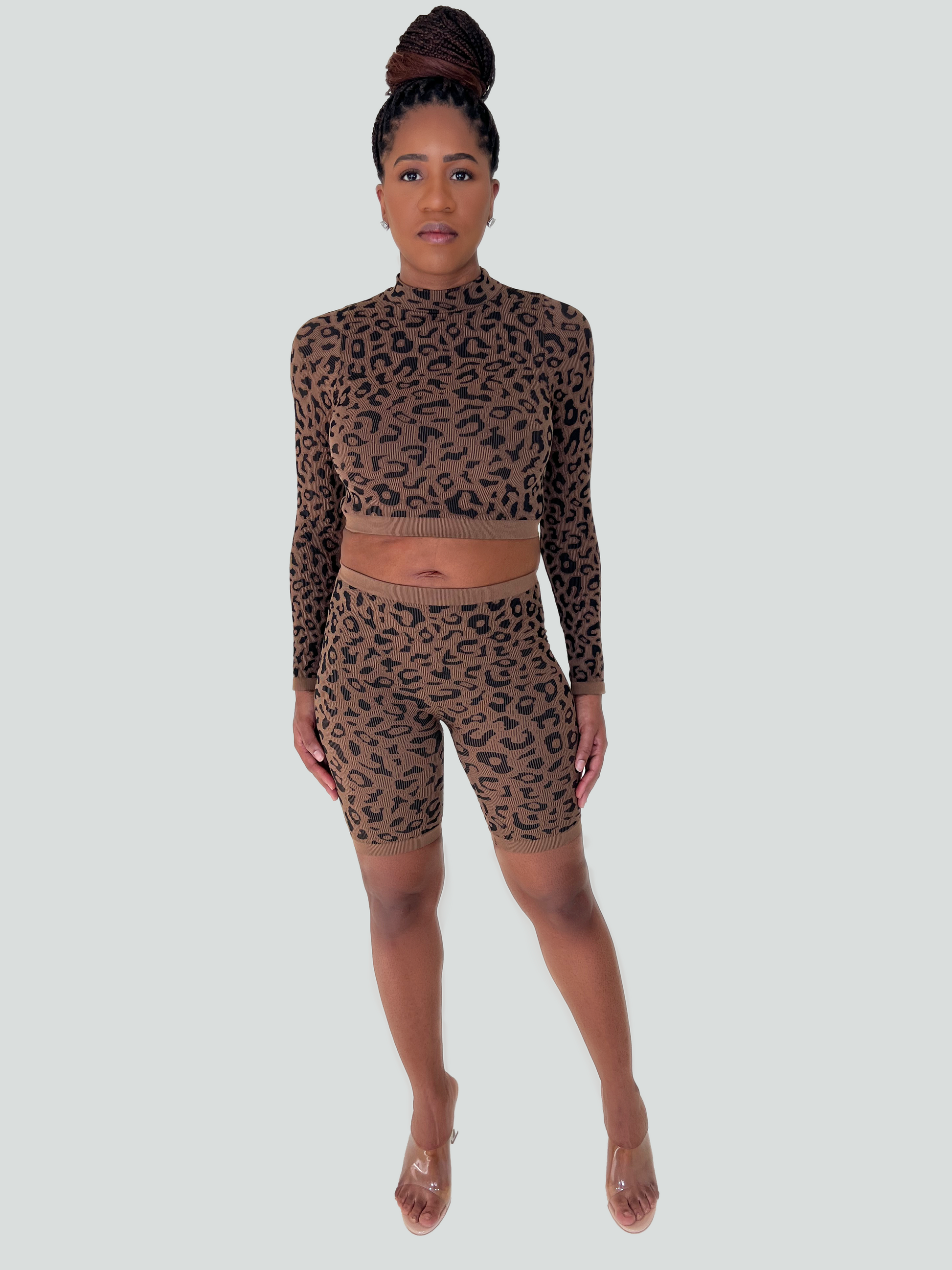 leopard print two piece set