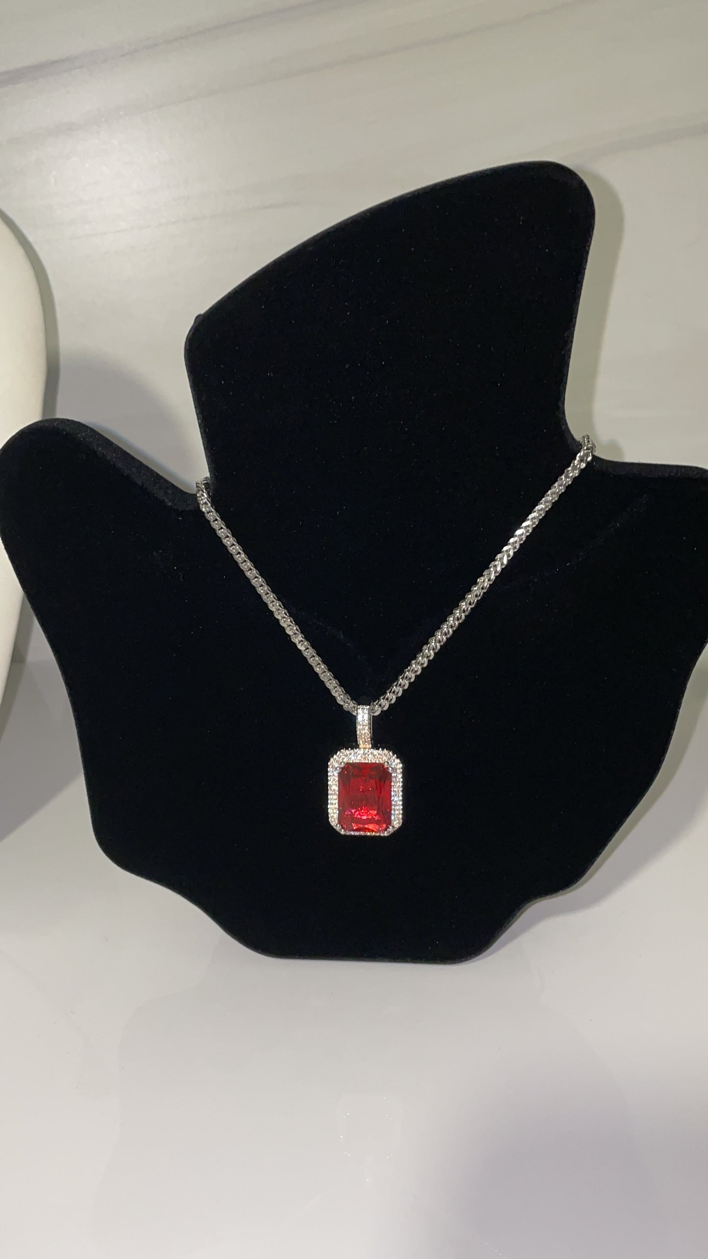 ruby red 20-inch pendant necklace with franco chain