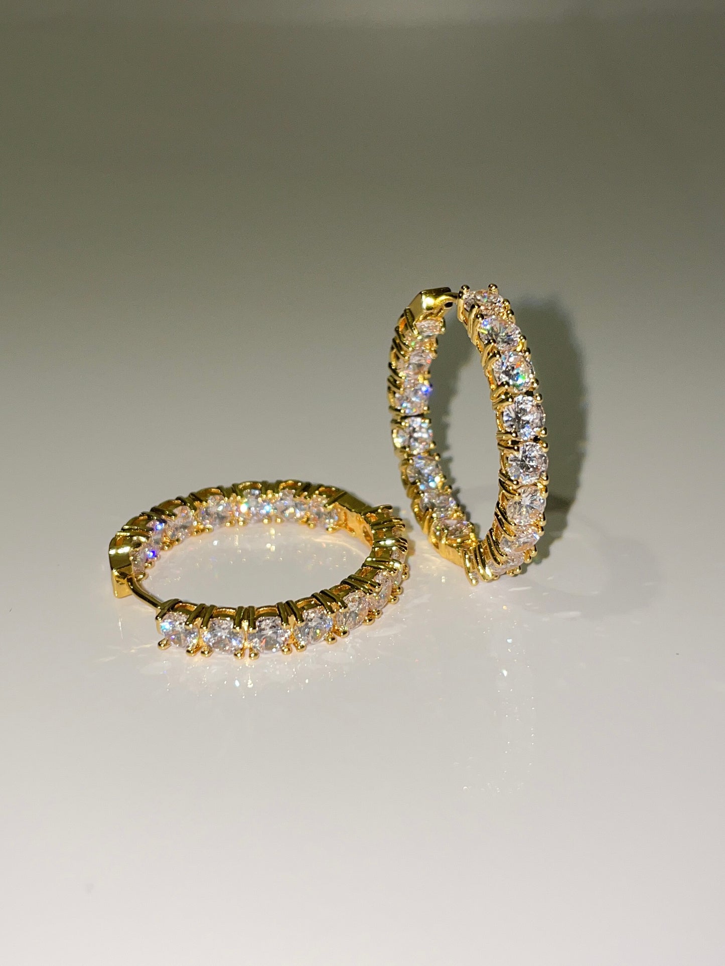 18k gold plated cubic zirconia inside out mini hoop earrings