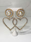 gold rhinestone and pearl heart earrings