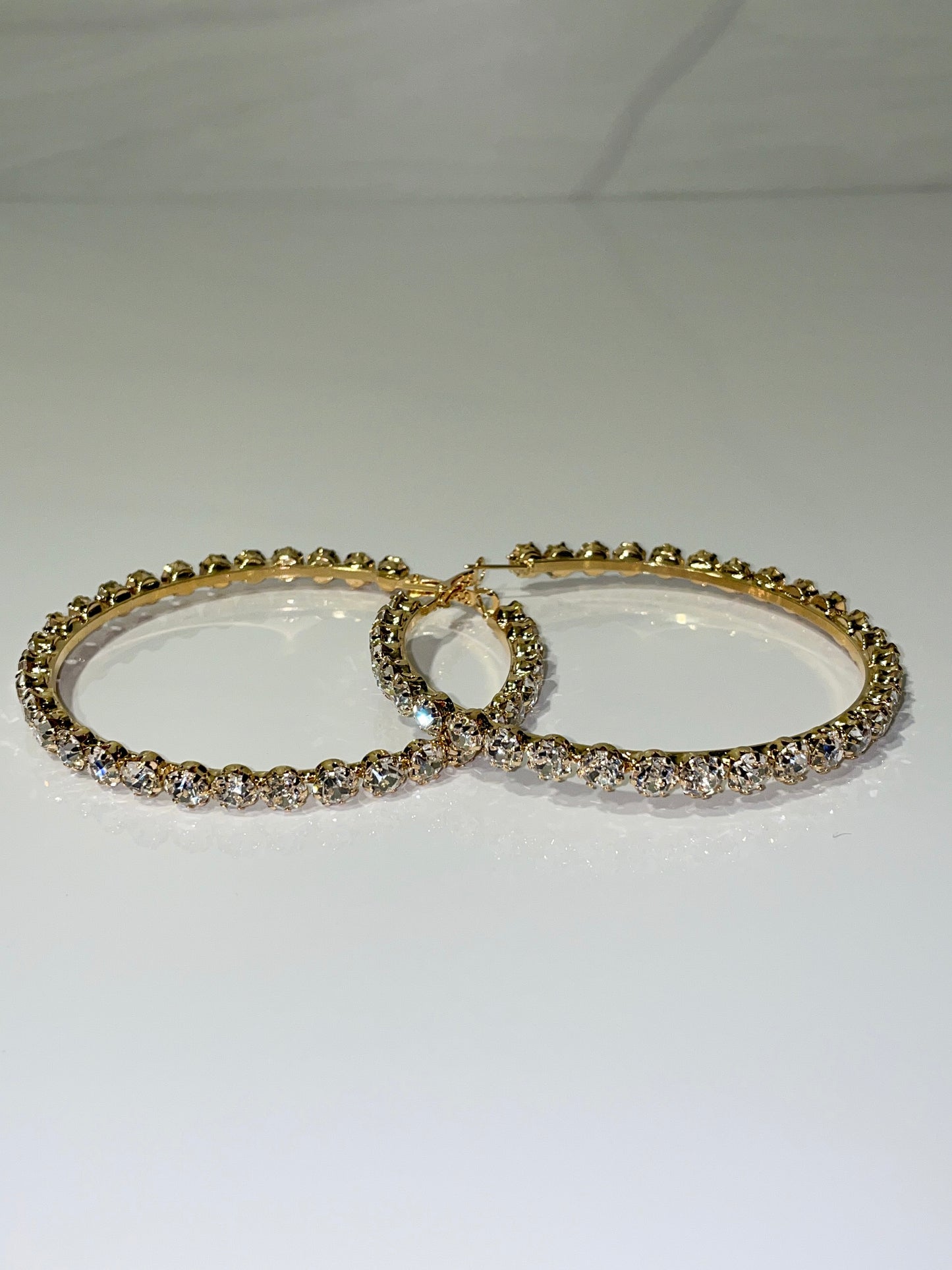 gold rhinestone bling large hoop earrings