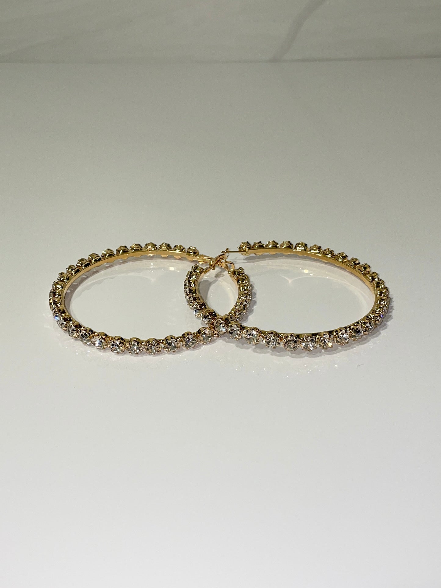 gold rhinestone bling large hoop earrings