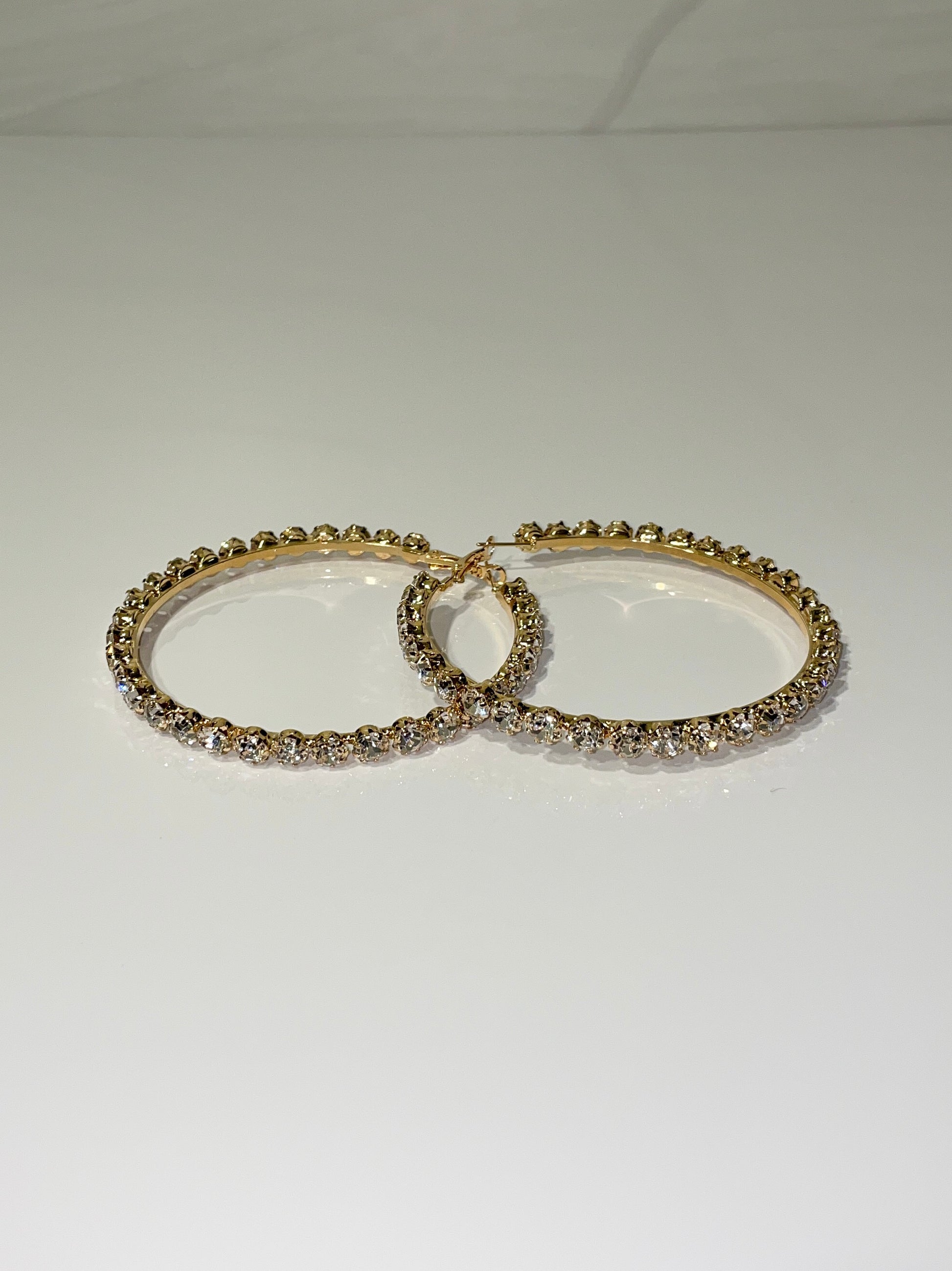 gold rhinestone bling large hoop earrings