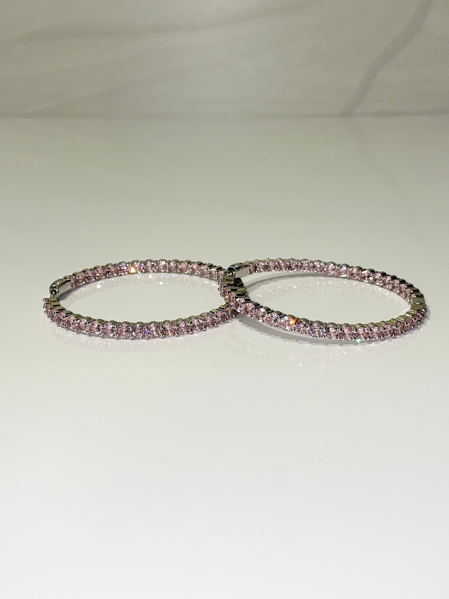 pink bling cubic zirconia cz inside out hoop earrings