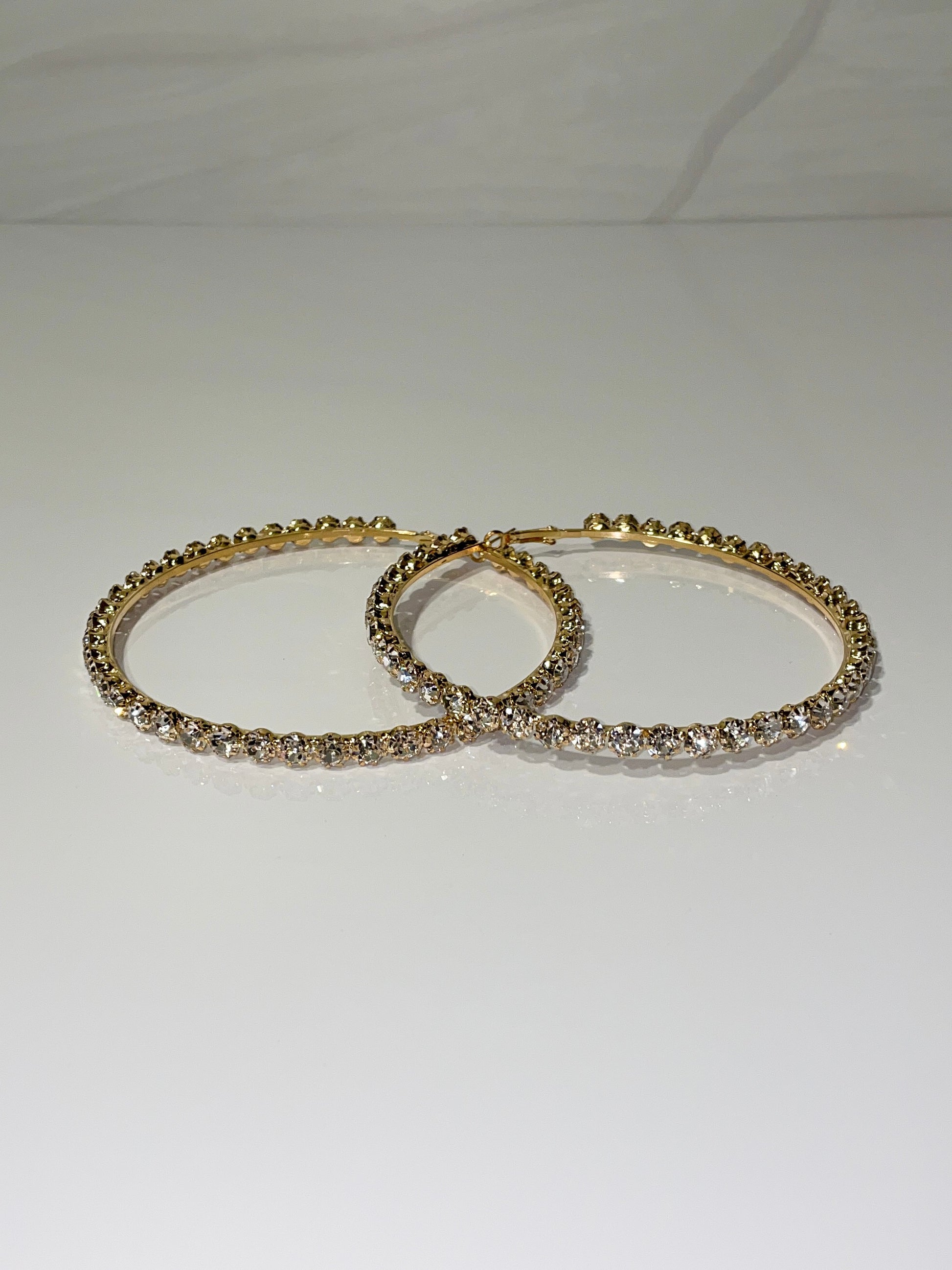 gold rhinestone bling large hoop earrings