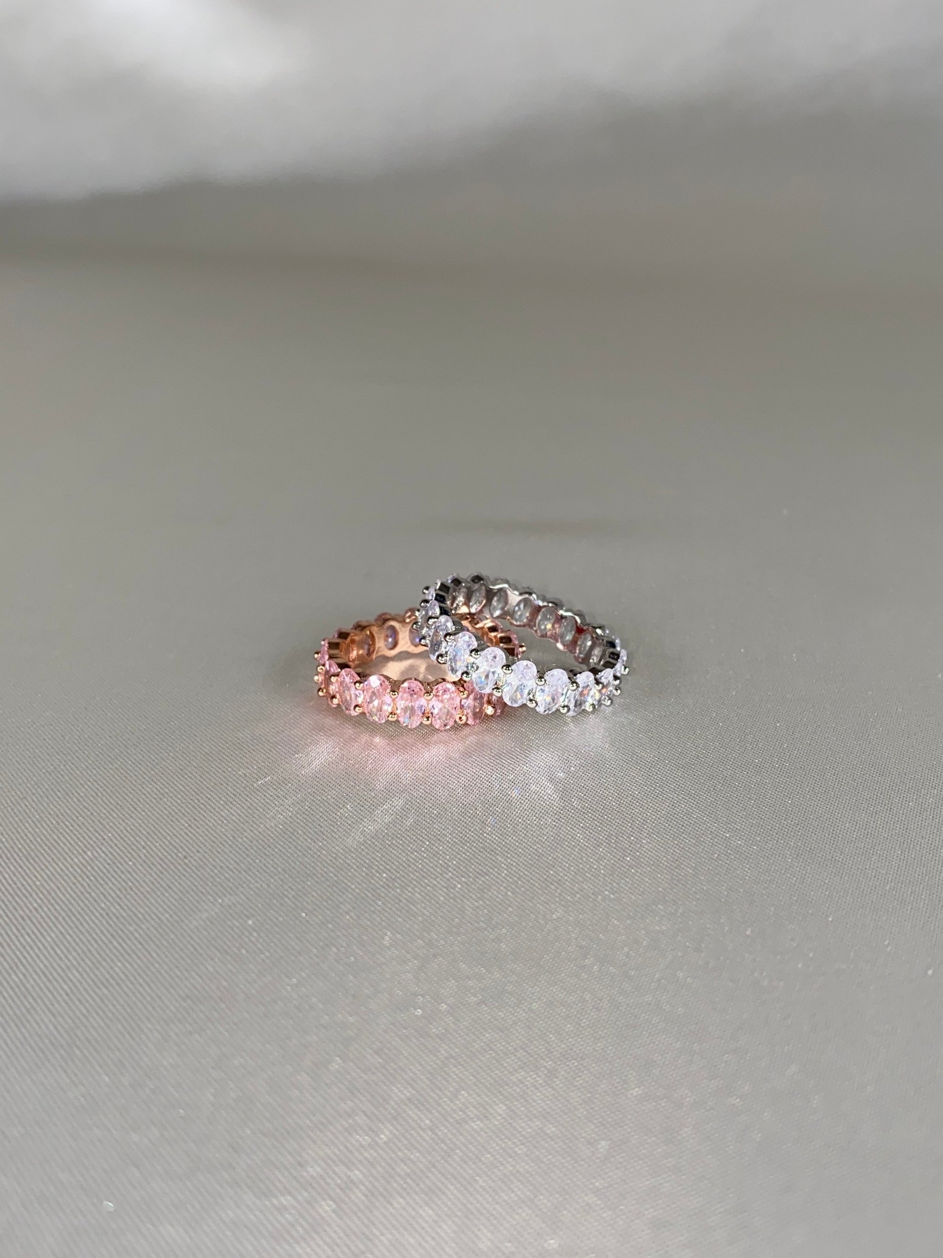 pink and silver cubic zirconia ring set