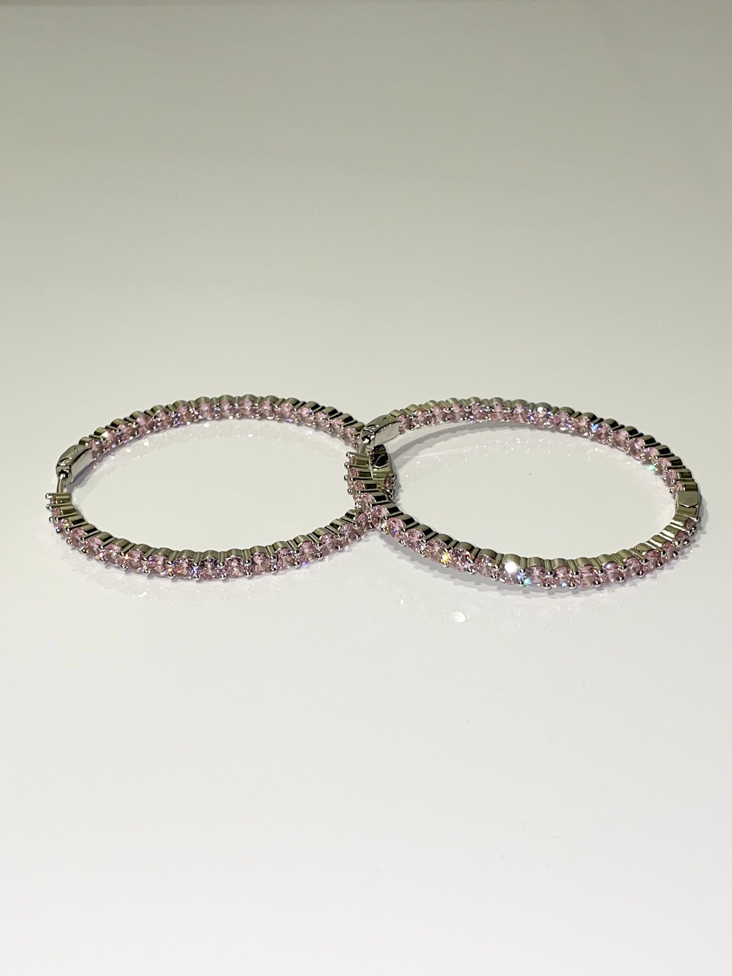 pink bling cubic zirconia cz inside out hoop earrings