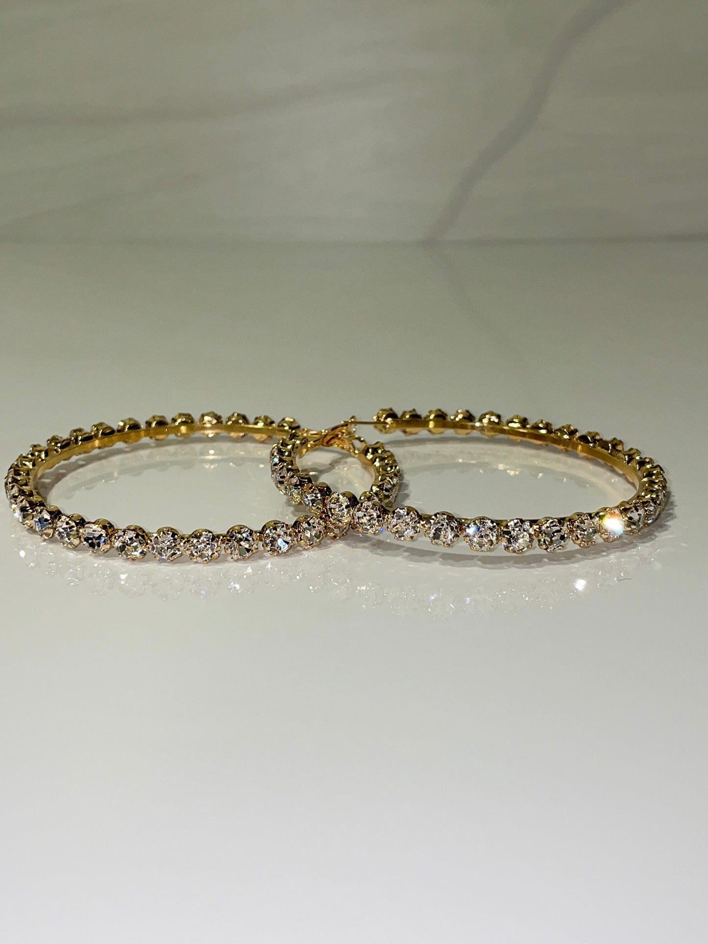 gold rhinestone bling large hoop earrings