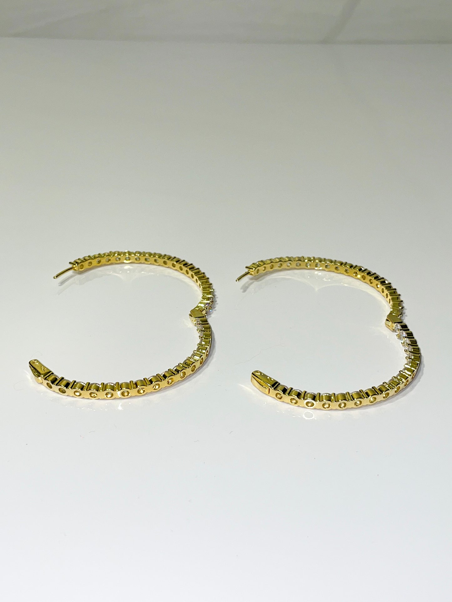 gold  bling cubic zirconia cz inside out hoop earrings