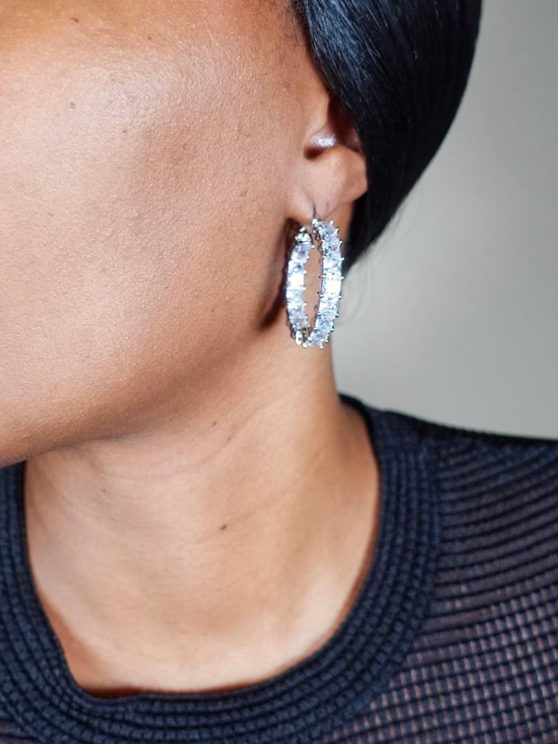 cubic zirconia inside out mini hoop earrings