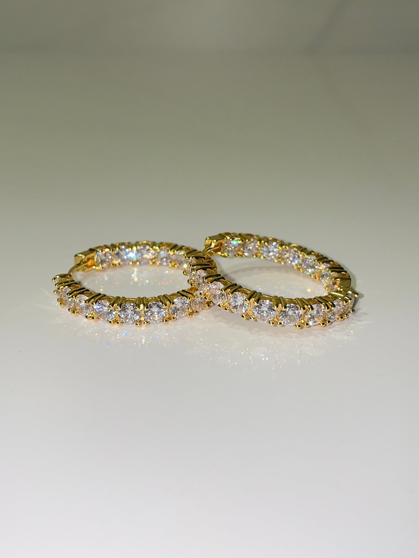 18k gold plated cubic zirconia inside out mini hoop earrings