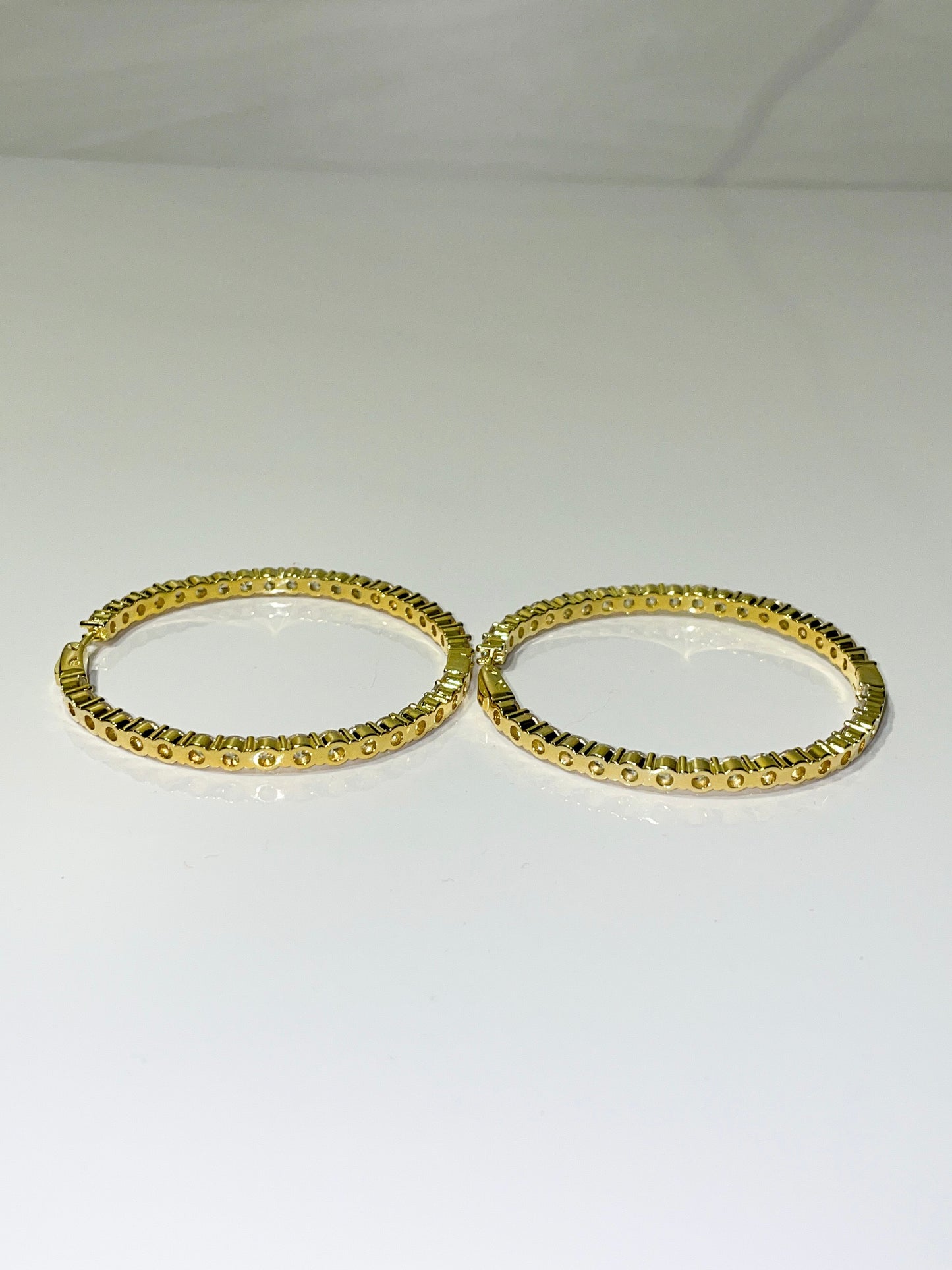 gold  bling cubic zirconia cz inside out hoop earrings
