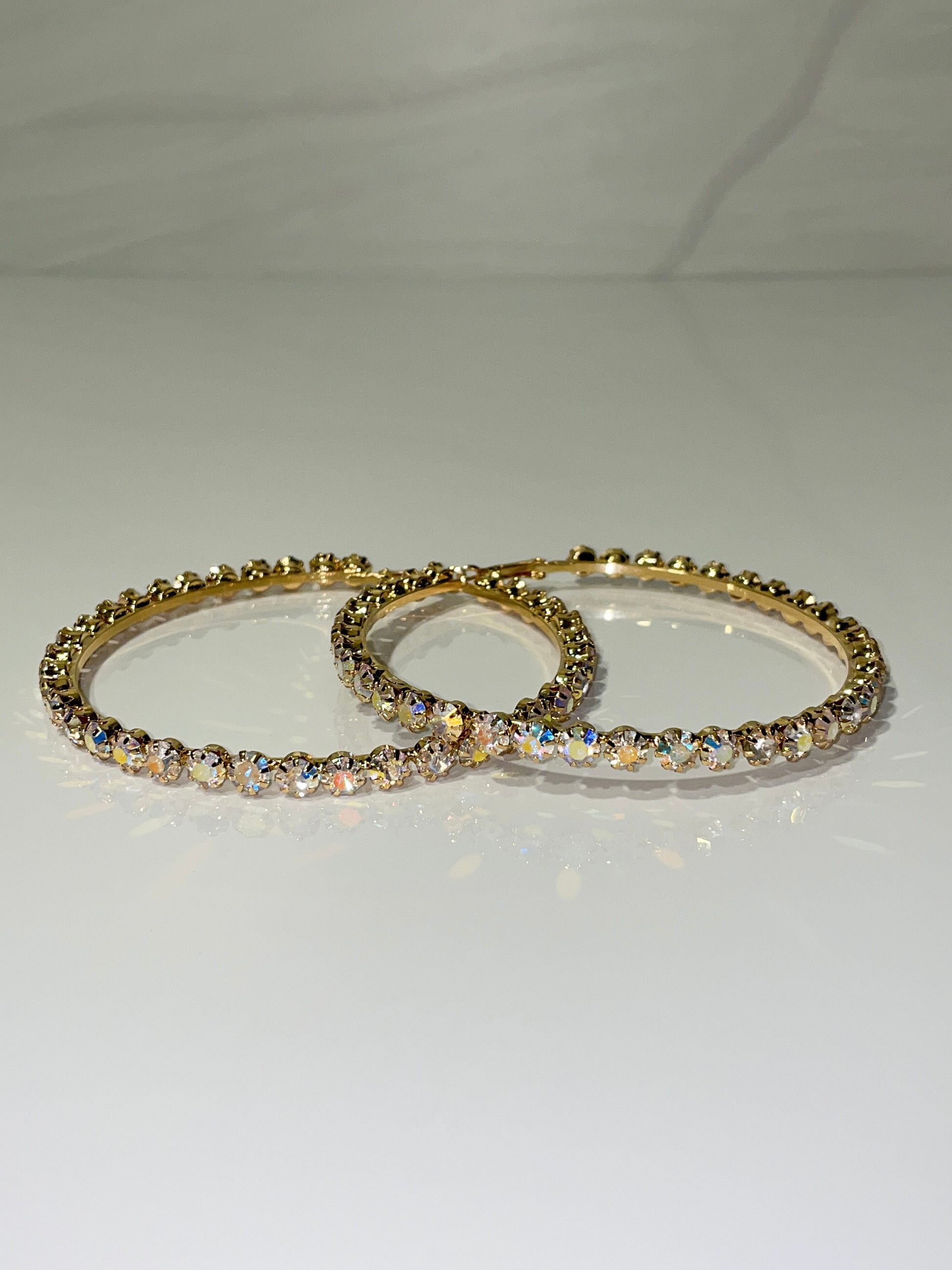 ab iridescent gold rhinestone bling large hoop earrings