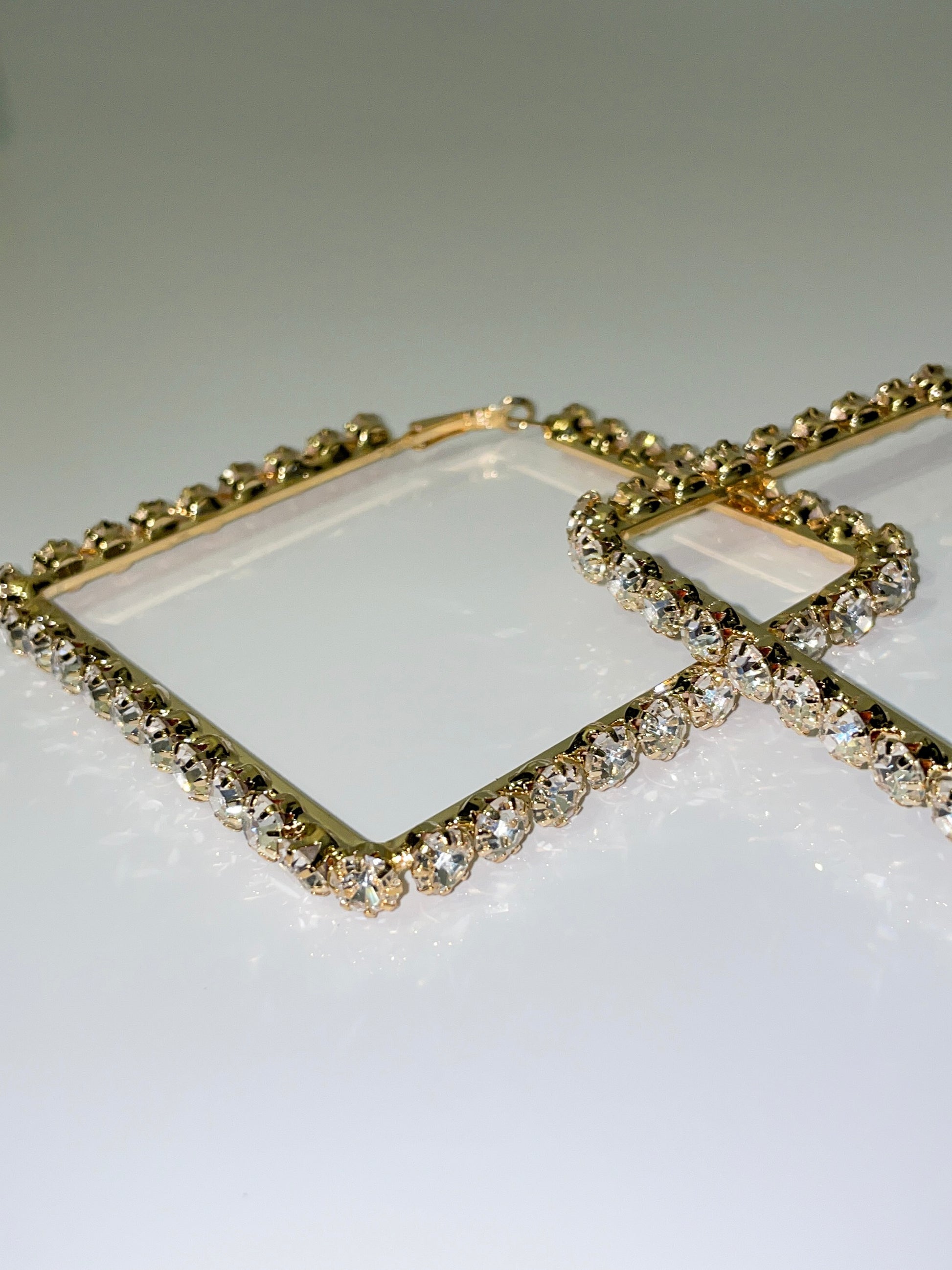 gold square bling rhinestone hoop earrings