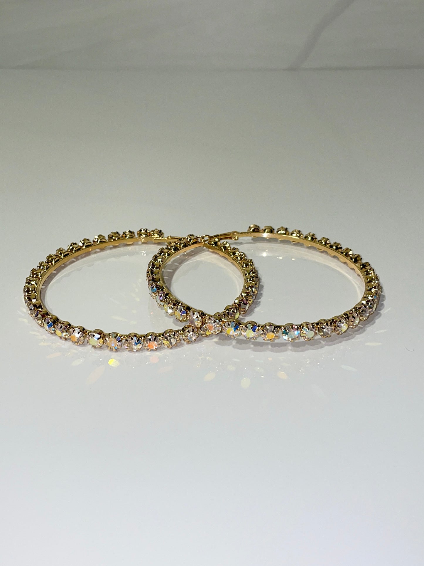 iridescent ab gold rhinestone bling large hoop earrings