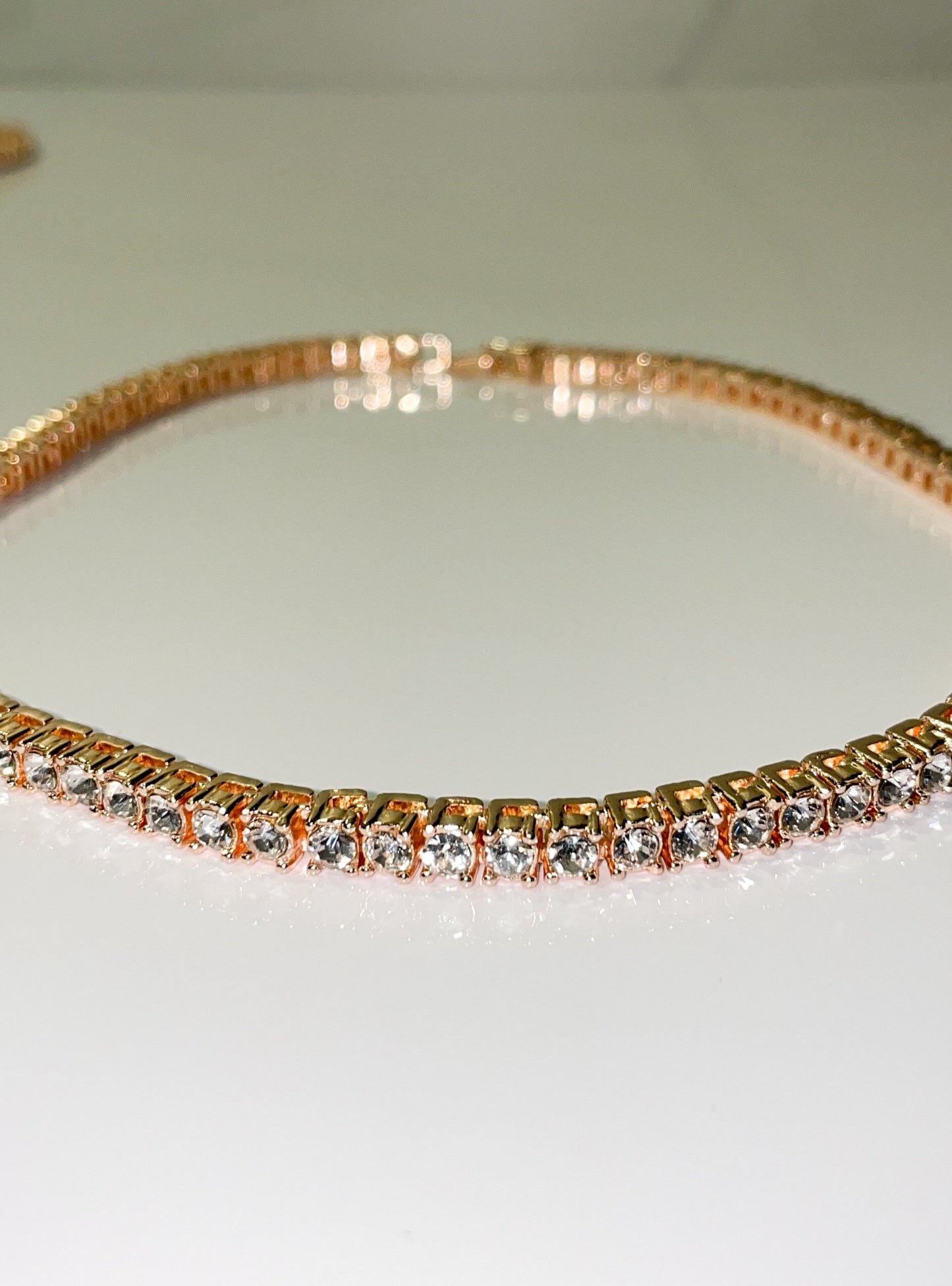 rhinestone rose gold tennis necklace