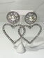 silver rhinestone and pearl heart earrings