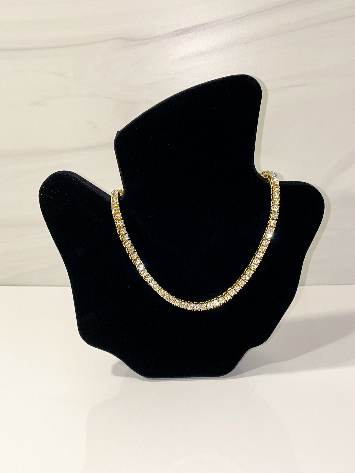 rhinestone gold tennis necklace