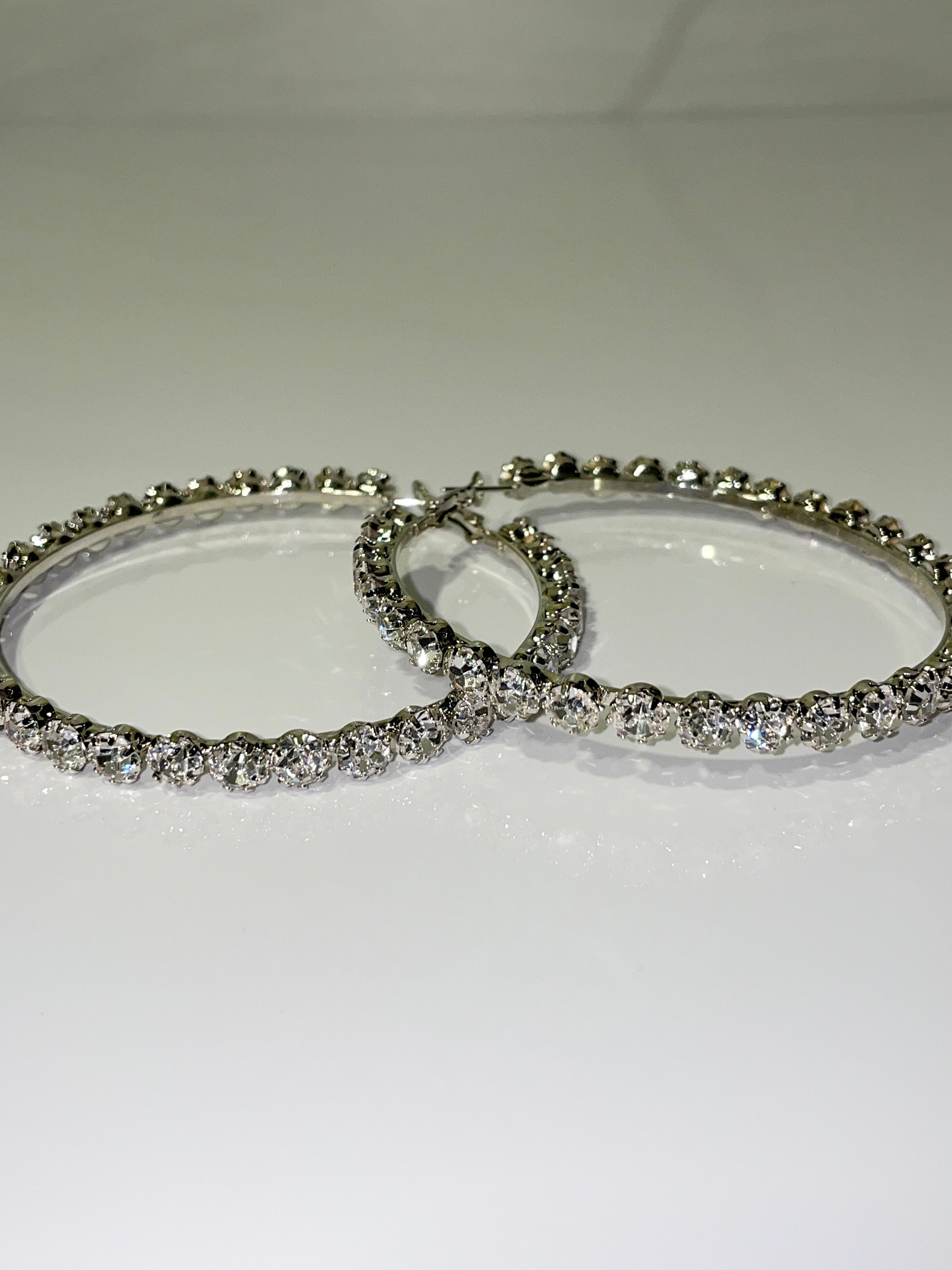 silver rhinestone bling large hoop earrings