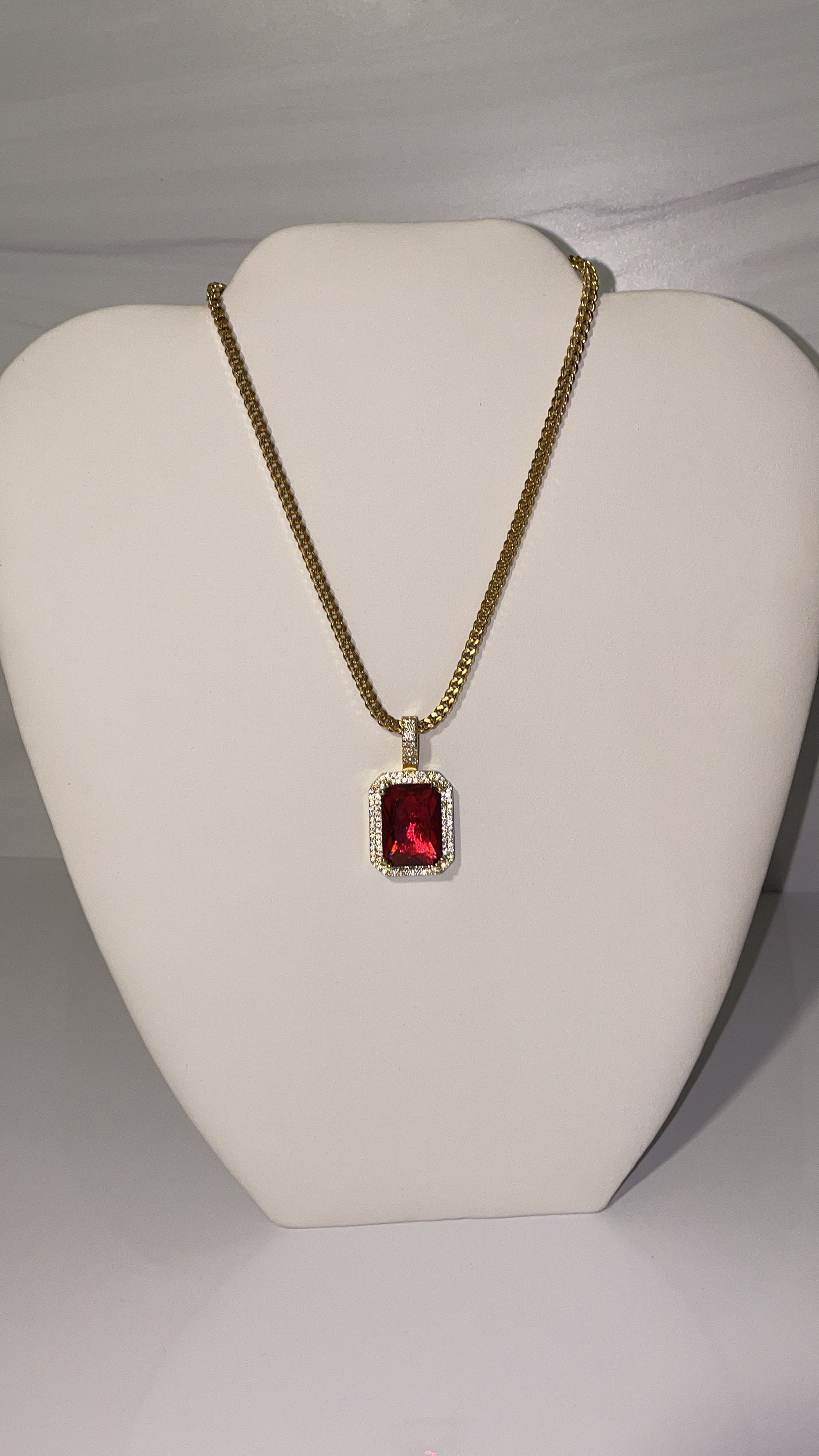 ruby red 20-inch pendant necklace with franco chain