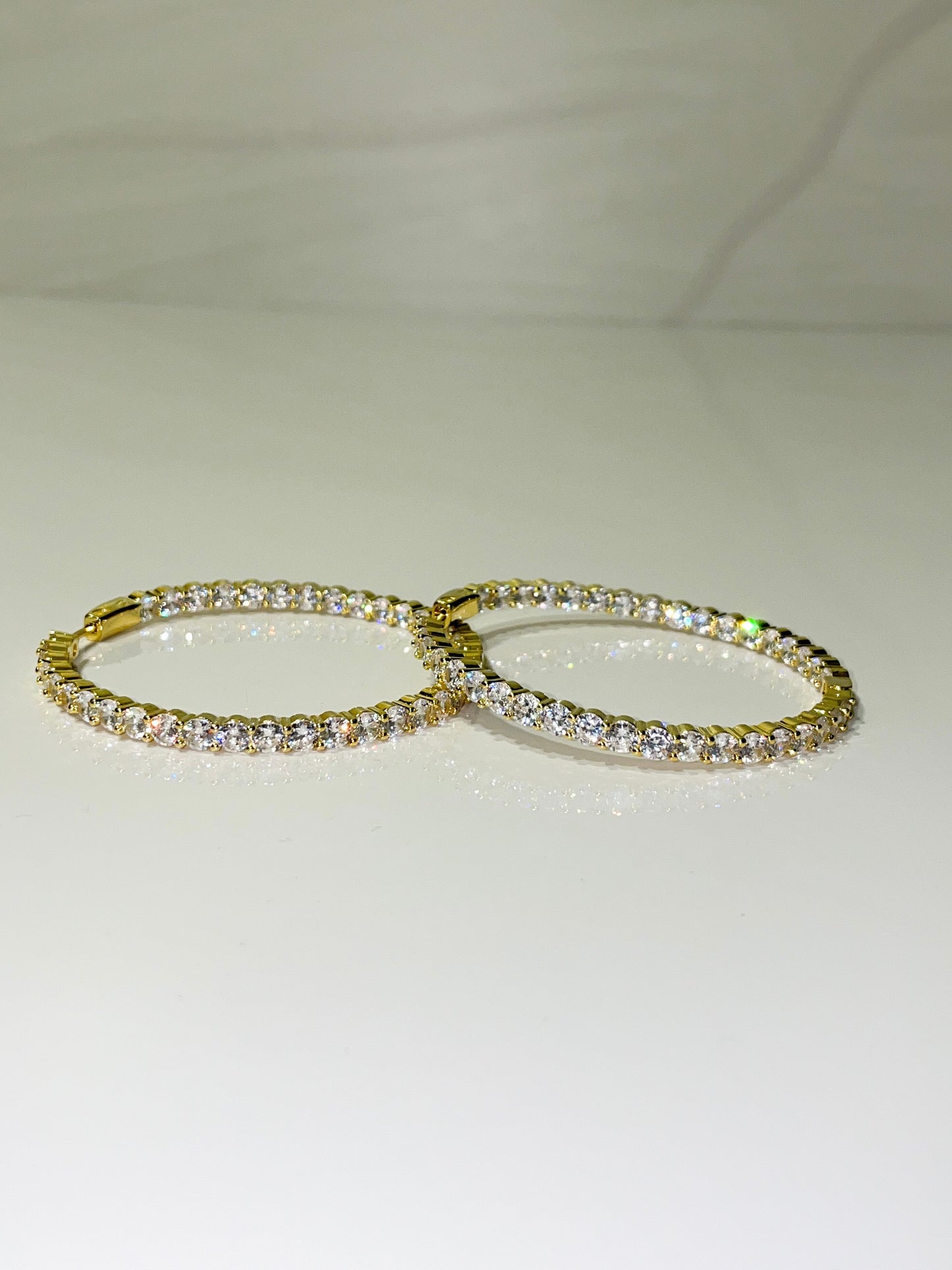 gold  bling cubic zirconia cz inside out hoop earrings